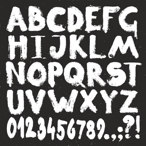 ручной рисунок алфавита в стиле гранж. белая краска кисть текстуры буквы и набор номеров - painted letters stock illustrations