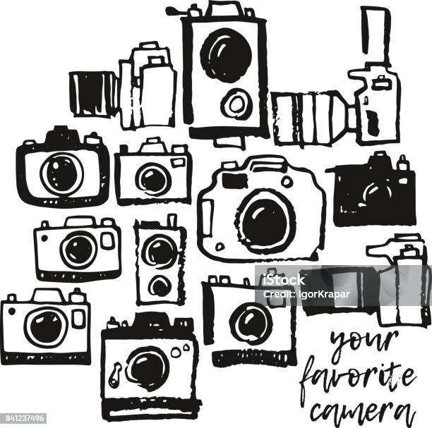 Photo Camera Hand Drawing Grunge Doodle Collection Set Stock Illustration - Download Image Now