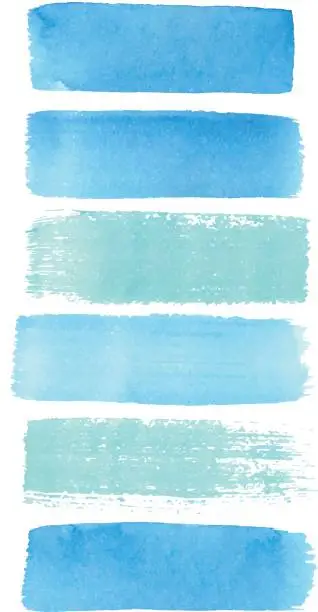 Vector illustration of Watercolor blue azure brush strokes texture in isolated vector elements for background