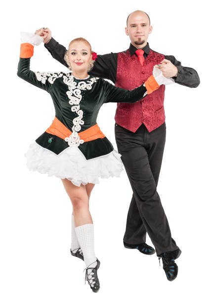 istock Beautiful couple Irish dancers isolated 841239012