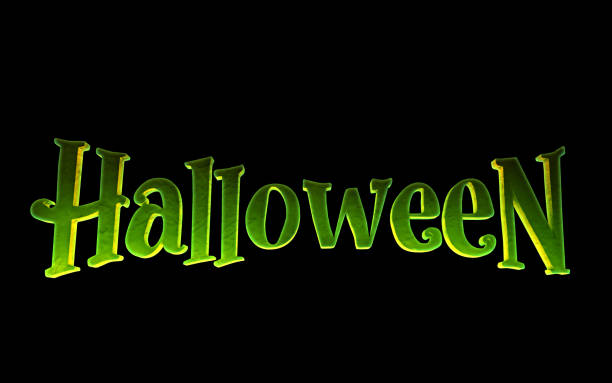 Green logo Halloween on a black background. 3d render