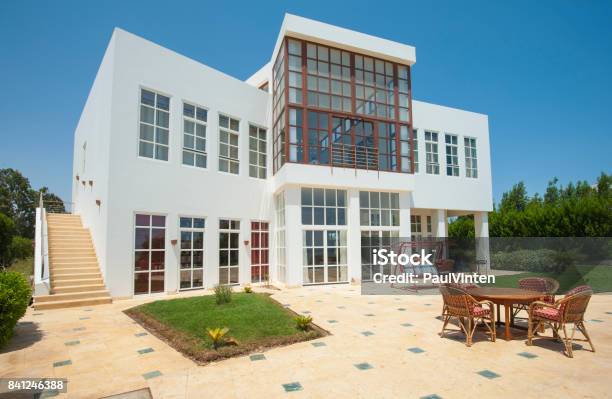 Luxury Tropical Holiday Villa With Garden Stock Photo - Download Image Now - Architecture, Blue, Building Exterior