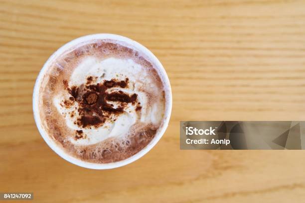 Hot Chocolate In A Cup Top View With Copy Space Stock Photo - Download Image Now - Art, Breakfast, Brown