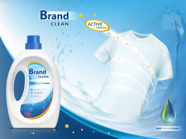 container with laundry detergent. Plastic container with laundry detergent. Mock-up package with label design. Stock vector illustration. h2o model stock illustrations