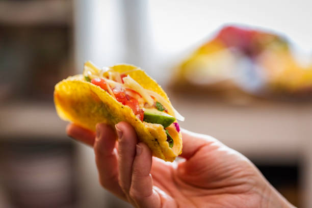 istock Mexican Tacos with Omelet Egg, Spicy Salsa and Avocado 841253800
