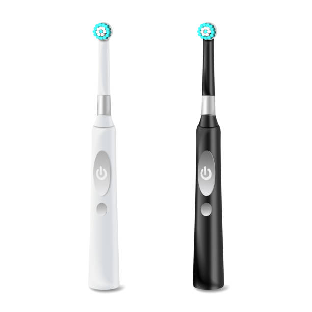 istock Electric Toothbrush Set Vector. Realistic Classic Tooth Brush Mock Up For Branding Design. Black And White. Isolated On White Illustration 841253860