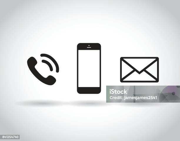 A Web Icon Set On Gray Background Stock Illustration - Download Image Now - Telephone, Symbol, E-Mail