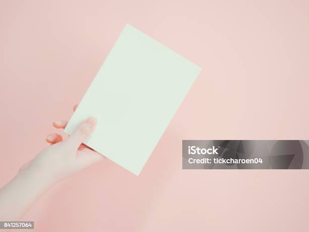 Mujer Asiática Mantener Y Presentar La Pantalla De Su Libro O Documento Por Una Mano Con Fondo Rosa Pastel Foto de stock y más banco de imágenes de Libro