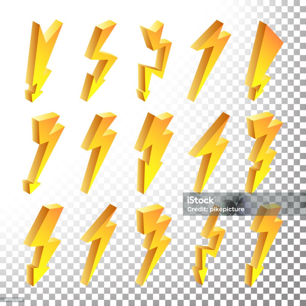 Bộ Vector Biểu Tượng Sét 3d Phim Hoạt Hình Sét Vàng Cô Lập Minh ...