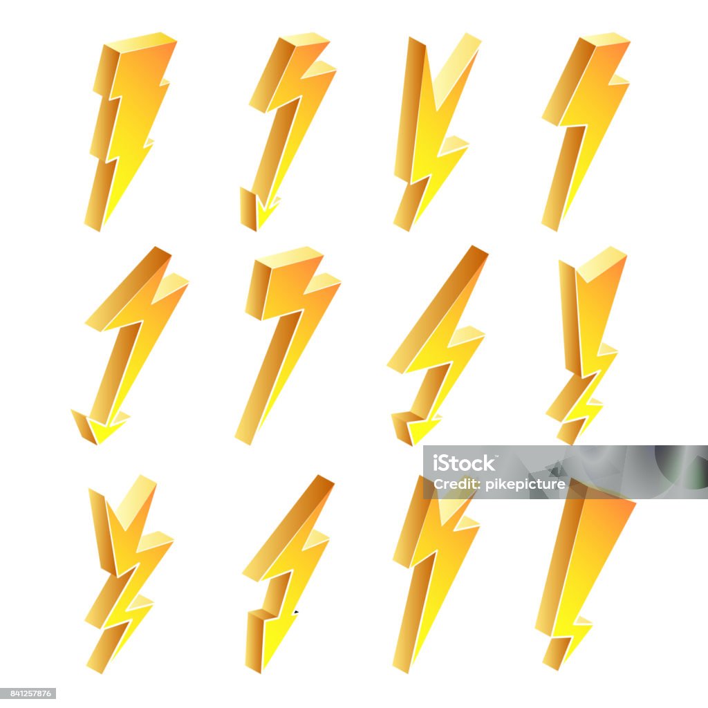 Bộ Vector Biểu Tượng Sét 3d Phim Hoạt Hình Sét Vàng Cô Lập Minh ...