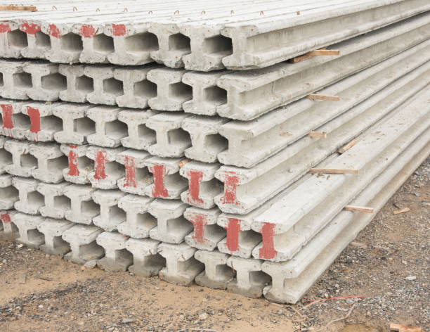 istock Contractors space for the storage of finished concrete pilings. 841261738