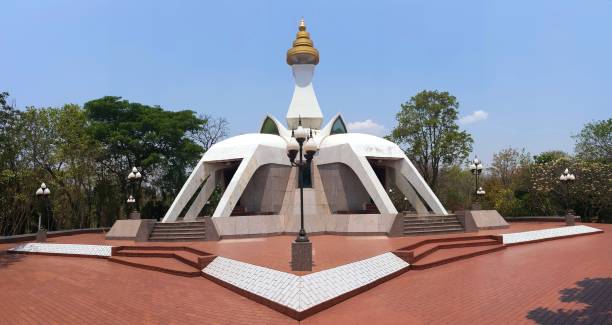 White pagoda at wat Tham Klong Pel temple in Nong Bua Lam Phu Province, Thailand stock photo