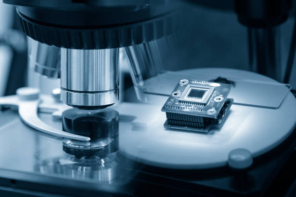 istock The abstract scene of microscope and the microchip. 841264670