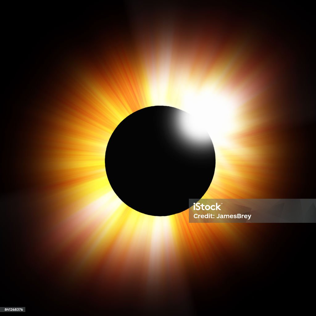 Total solar eclipse with brilliant corona. Total solar eclipse with brilliant corona and diamond ring phenomenon. Astronomy Stock Photo