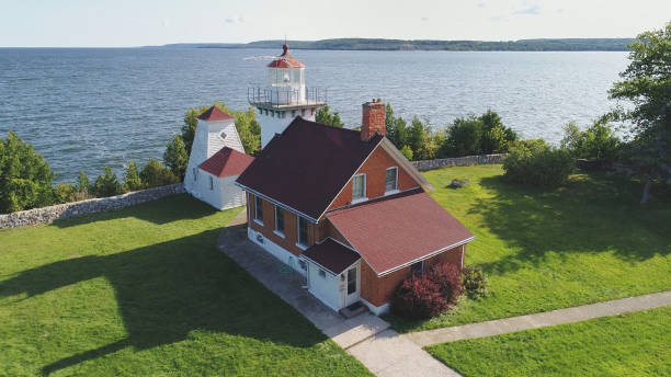 istock Scenic Wisconsin  Light House, aerial view. 841268612