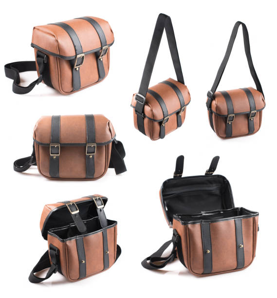 istock Collection of Brown Leather camera bag isolated on white background 841271908