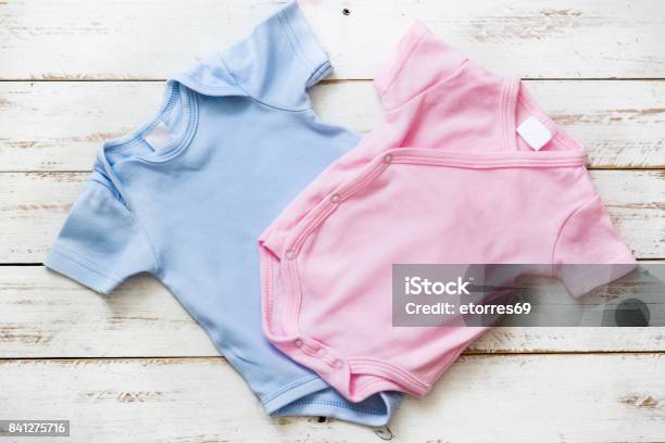 Pink And Blue Baby Romper Stock Photo - Download Image Now - Baby - Human Age, Pink Color, Boys