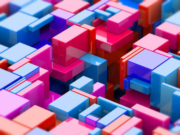 istock Assembly of green, turquoise, blue and yellow plastic cubes 841278382