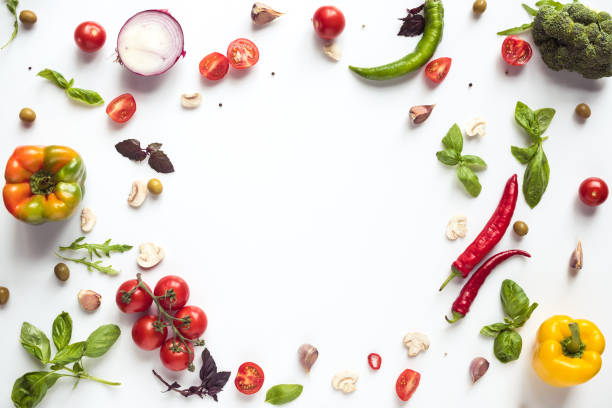 verduras frescas y hierbas - ingrediente fotografías e imágenes de stock