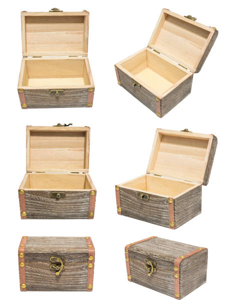 istock Old Vintage Closed/Open Variation Angle Box Wood Crate Chest Isolation on White 841279496