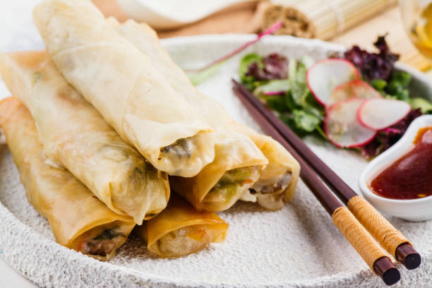 istock Fried spring rolls with vegetables, duck meat and noodle 841294046