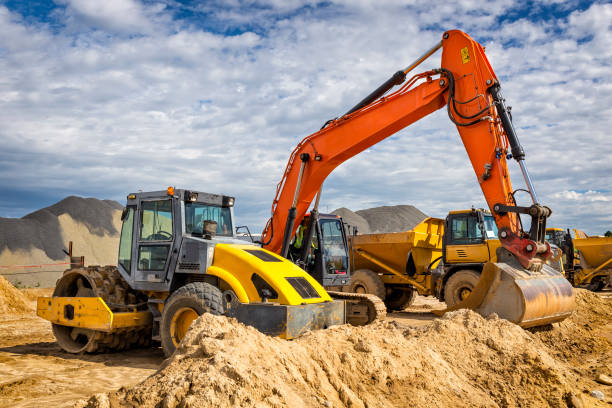 istock Road construction machinery on the construction of highway 841303624