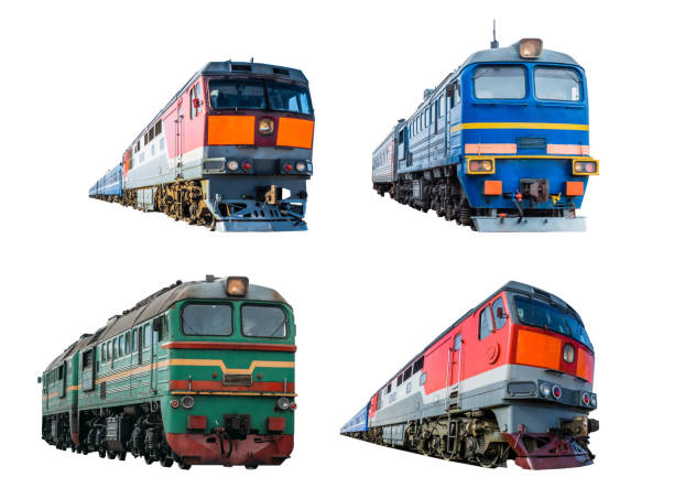 istock Set of train locomotives isolated on white background 841304124
