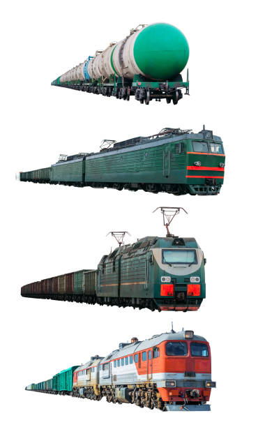 istock Set of train locomotives freight train isolated on white background 841304132