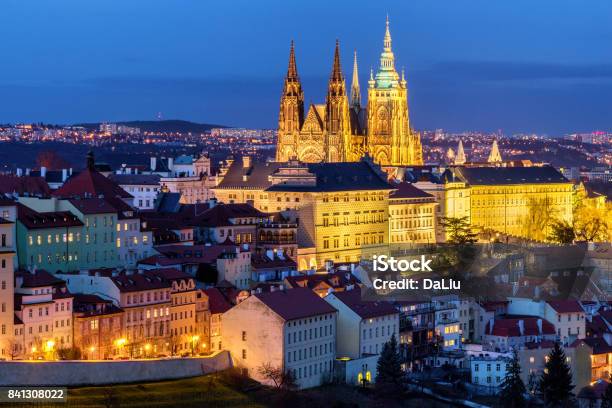 Prague Castle Complex With Gothic St Vitus Cathedral Hradcany Prague Czech Republic Unesco World Heritage Panoramic Aerial Shot From Petrin Hill Stock Photo - Download Image Now