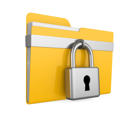 Computer Folder and Lock isolated on white background. 3D render