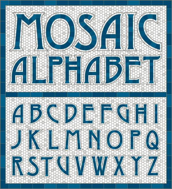 Old Fashioned Mosaic Tile Alphabet Letters An old art-deco inspired typeface done in an aged mosaic tile style. Colors are global swatches so they're easy to change. mosaic stock illustrations