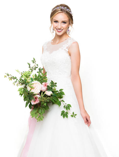 istock Young pretty bride with wedding bouquet 841321240