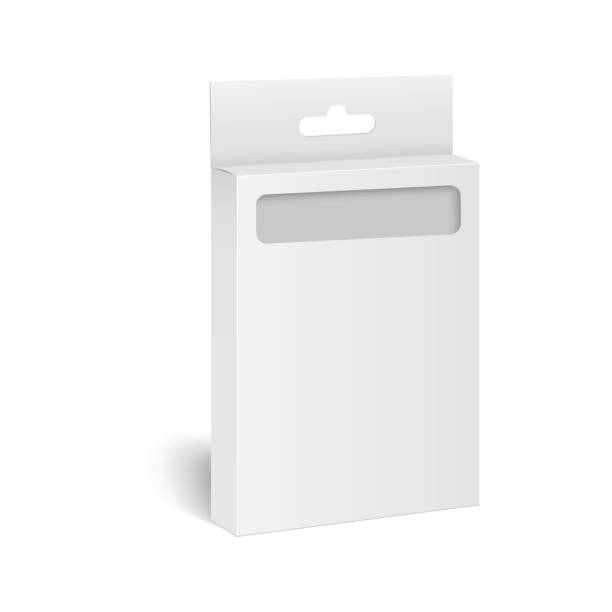 istock White product package box with window  for pencils, pens, felt-tip pens. Vector mock up template ready for your design 841328504