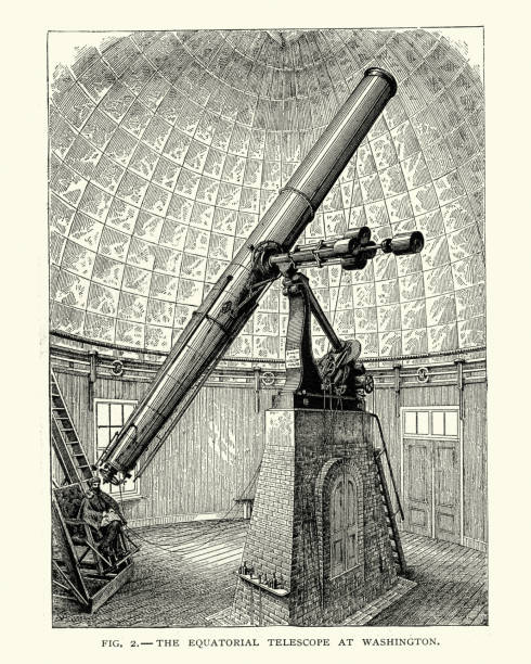 Vintage engraving of the Equatorial Telescope at Washington, 19th Century