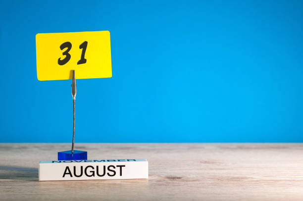 istock August 31th. Image of august 31 notice calendar on blue background. Last Summer day. Empty space for text. Day before september 841357350