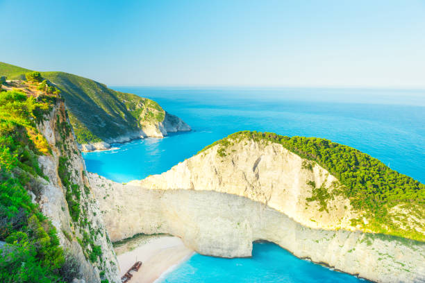 istock Navagio bay at early morning 841357782