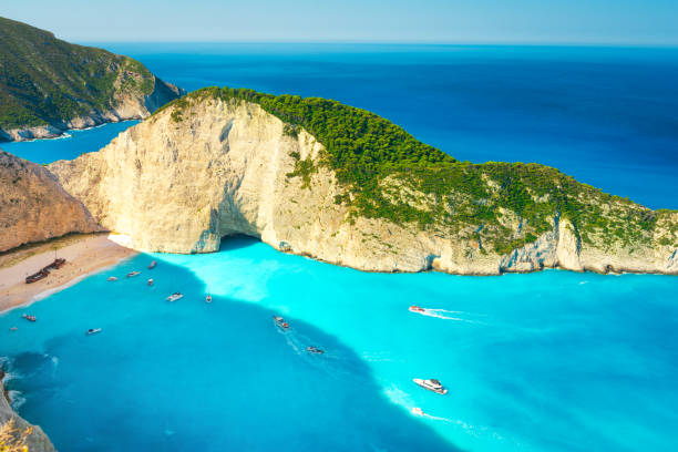 istock Navagio beach at sunrise 841357964