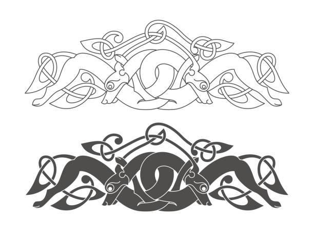 狼、犬、獣の古代ケルト神話のシンボル。ベクトル k - celtic cross illustrations点のイラスト素材／クリップアート素材／マンガ素材／アイコン素材