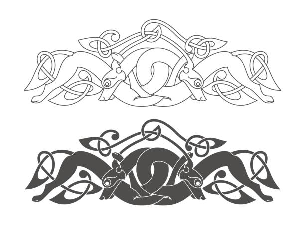 ilustrações, clipart, desenhos animados e ícones de antigo símbolo mitológico céltico de lobo, cão, animal. vector k - celtic culture tattoo symbol geometry