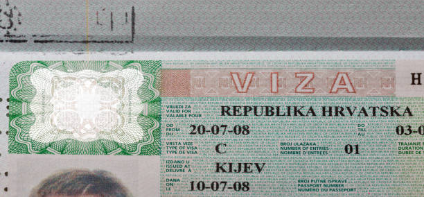 istock Croatian visa macro in passport 841363966