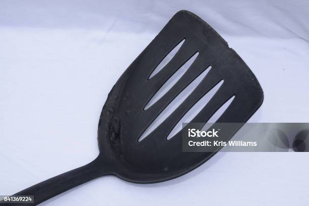 Wornout Black Plastic Kitchen Spatula Stock Photo - Download Image Now - Bad Condition, Cooking, Horizontal