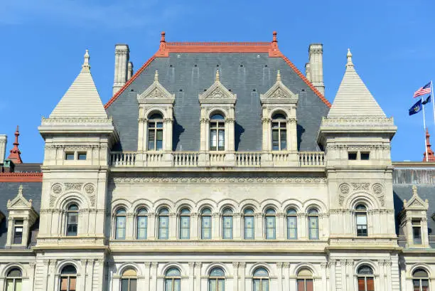 New York State Capitol, Albany, New York, USA. This building was built with Romanesque Revival and Neo-Renaissance style in 1867.