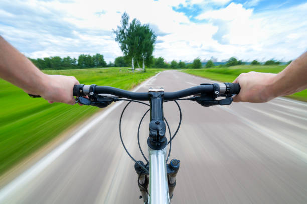 istock Rider driving bicycle on an asphalt road. 841376418