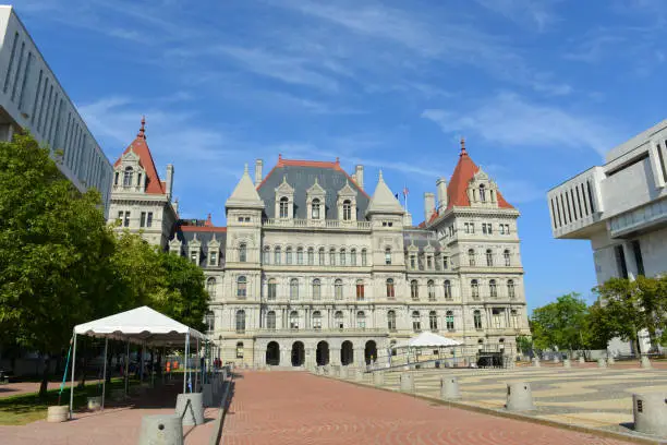 New York State Capitol, Albany, New York, USA. This building was built with Romanesque Revival and Neo-Renaissance style in 1867.