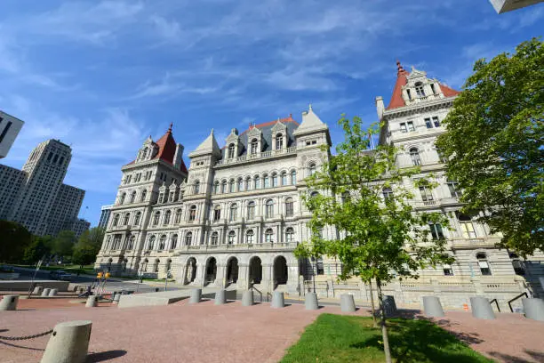 New York State Capitol, Albany, New York, USA. This building was built with Romanesque Revival and Neo-Renaissance style in 1867.