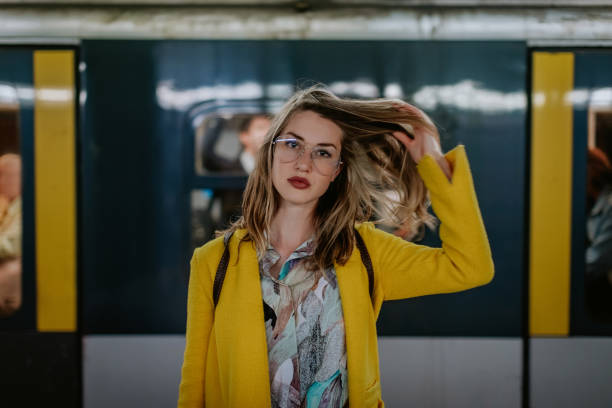 Young woman in Milan subway station
