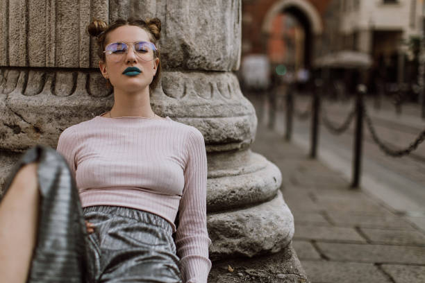 Woman with blue lipstick