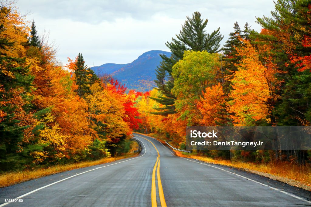 Autumn in the White Mountains of New Hampshire Autumn road in the White Mountains of New Hampshire in autumn. Autumn Stock Photo