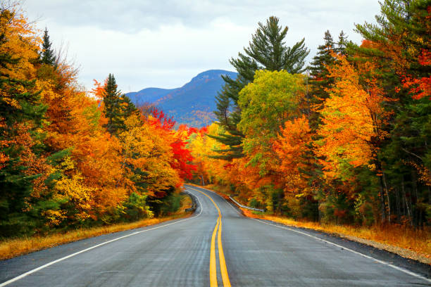 Autumn in the White Mountains of New Hampshire Autumn road in the White Mountains of New Hampshire in autumn. new hampshire photos stock pictures, royalty-free photos & images