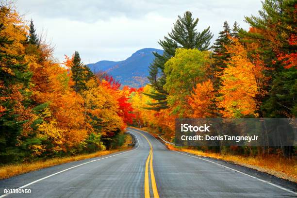 Autumn In The White Mountains Of New Hampshire Stock Photo - Download Image Now - Autumn, Falling, Road